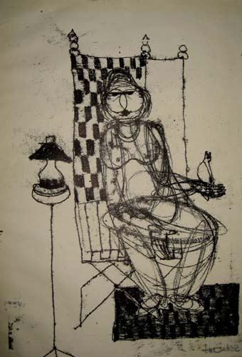 Alte Frau mit Vogel Monotypie 1967 55,3 x 37,2 cm