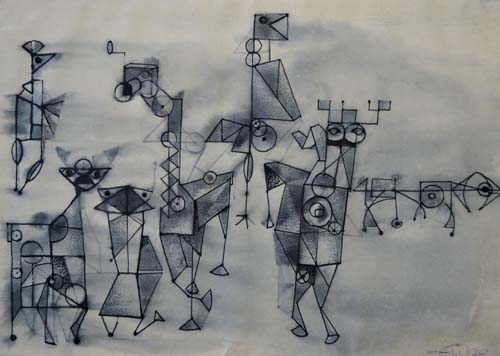 Cartonagentiere Feder in Tinte laviert um 1969 28,8 x 40,8