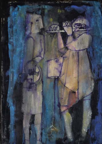 Flötenspieler Tempera über Filzstift 1990 39,8 27,3 cm