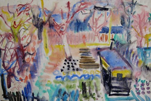 Garten Aquarell 1950er Jahre 40 x 54 cm