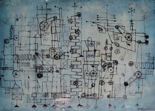 Technische Konstruktion Monotypie auf Temperagrund 1967 40 x 58 cm