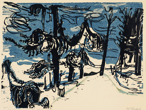 Charles Crodel, Winterbaeume,1923, Farbholzschnitt, 31 x 41,3 cm